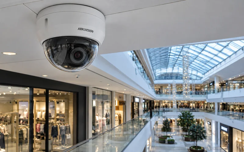 Купольная Hikvision под потолком торгового центра — витрины как на ладони