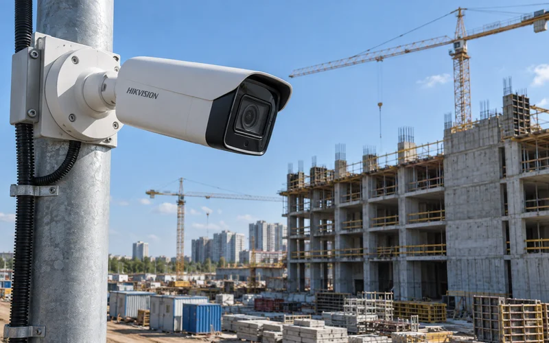 Hikvision на столбе у стройплощадки
